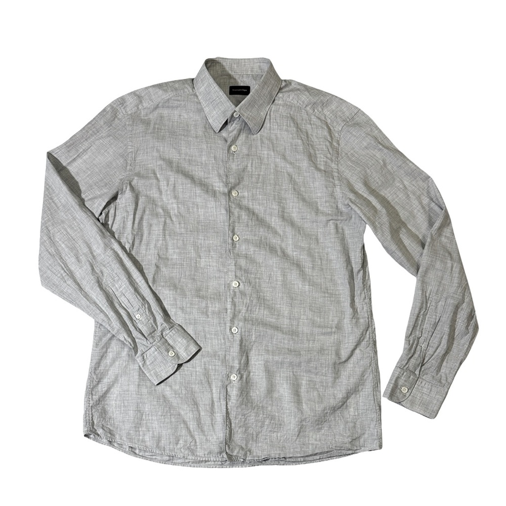 Ermenegildo Zegna mens L Large light gray solid lightweight button up shirt EUC